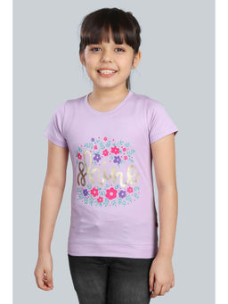 3PIN - Girls Cotton Lavender Printed Round Neck T-Shirt