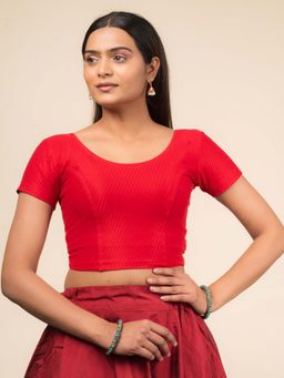 BINDIGASM'S ADVI - Women Red Jacquard Round Neck Stitched Blouse