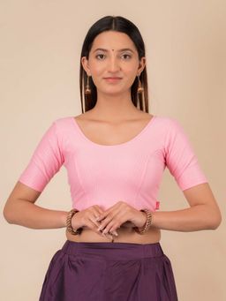 BINDIGASM'S ADVI - Women Pink Cotton Round Neck Stitched Blouse