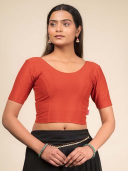 BINDIGASM'S ADVI - Women Rust Cotton Round Neck Stitched Blouse