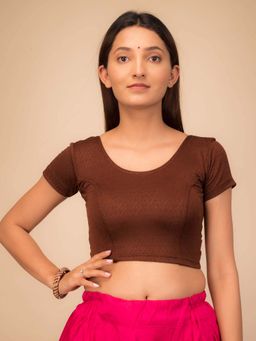 BINDIGASM'S ADVI - Women Brown Jacquard Round Neck Stitched Blouse