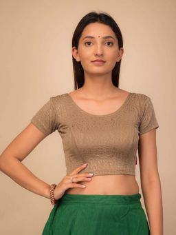 BINDIGASM'S ADVI - Women Brown Jacquard Round Neck Stitched Blouse