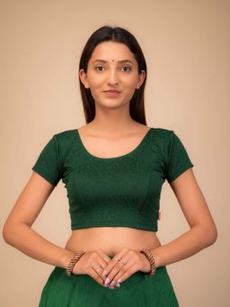 BINDIGASM'S ADVI - Women Green Jacquard Round Neck Stitched Blouse