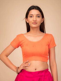 BINDIGASM'S ADVI - Women Orange Jacquard Round Neck Stitched Blouse