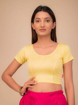 BINDIGASM'S ADVI - Women Yellow Jacquard Round Neck Stitched Blouse