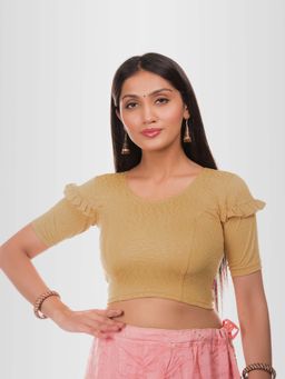 BINDIGASM'S ADVI - Women Beige Jacquard Round Neck Stitched Blouse