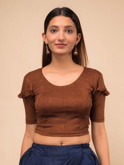 BINDIGASM'S ADVI - Women Brown Jacquard Round Neck Stitched Blouse