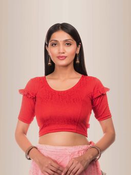 BINDIGASM'S ADVI - Women Red Jacquard Round Neck Stitched Blouse