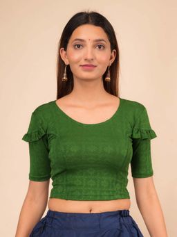 BINDIGASM'S ADVI - Women Green Jacquard Round Neck Stitched Blouse