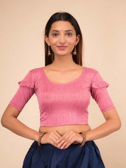BINDIGASM'S ADVI - Women Pink Jacquard Round Neck Stitched Blouse