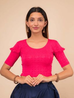 BINDIGASM'S ADVI - Women Pink Jacquard Round Neck Stitched Blouse