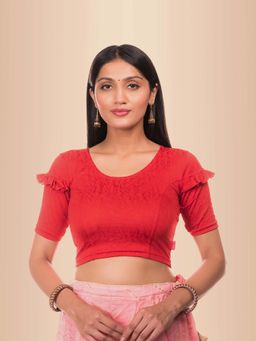 BINDIGASM'S ADVI - Women Red Jacquard Round Neck Stitched Blouse
