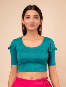 BINDIGASM'S ADVI - Women Green Jacquard Round Neck Stitched Blouse