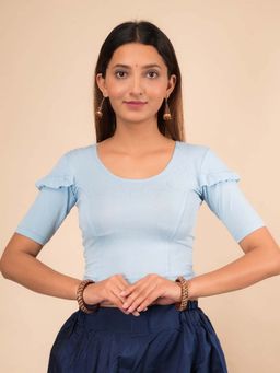 BINDIGASM'S ADVI - Women Blue Jacquard Round Neck Stitched Blouse