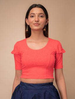 BINDIGASM'S ADVI - Women Peach Jacquard Round Neck Stitched Blouse