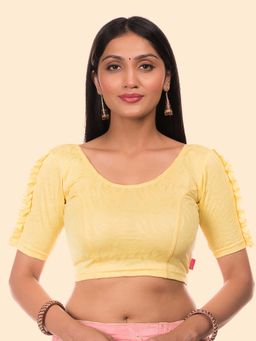 BINDIGASM'S ADVI - Women Yellow Jacquard Round Neck Stitched Blouse