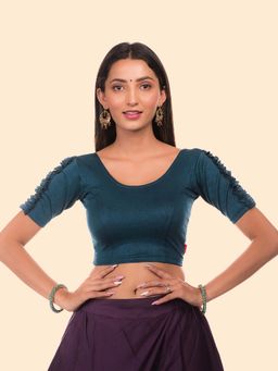 BINDIGASM'S ADVI - Women Teal Jacquard Round Neck Stitched Blouse