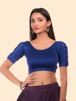 BINDIGASM'S ADVI - Women Blue Jacquard Round Neck Stitched Blouse