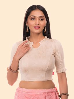 BINDIGASM'S ADVI - Women Cream Jacquard Ruffled Neck Stitched Blouse