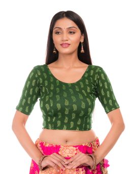 BINDIGASM'S ADVI - Women Green Jacquard Round Neck Stitched Blouse