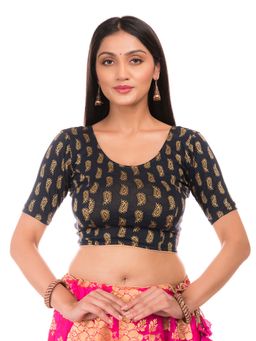 BINDIGASM'S ADVI - Women Black Jacquard Round Neck Stitched Blouse