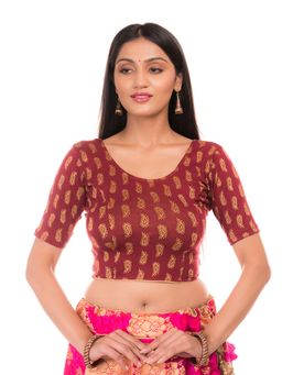 BINDIGASM'S ADVI - Women Maroon Jacquard Round Neck Stitched Blouse