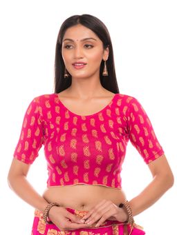 BINDIGASM'S ADVI - Women Pink Jacquard Round Neck Stitched Blouse