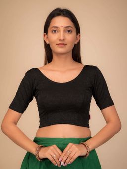 BINDIGASM'S ADVI - Women Black Jacquard Round Neck Stitched Blouse
