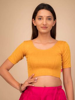 BINDIGASM'S ADVI - Women Mustard Jacquard Round Neck Stitched Blouse
