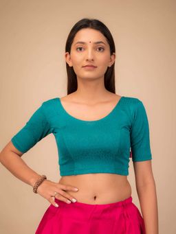 BINDIGASM'S ADVI - Women Teal Jacquard Round Neck Stitched Blouse