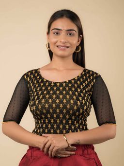 BINDIGASM'S ADVI - Women Black Jacquard Round Neck Stitched Blouse