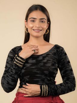 BINDIGASM'S ADVI - Women Black Velvet Round Neck Stitched Blouse