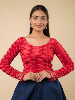BINDIGASM'S ADVI - Women Red Velvet Round Neck Stitched Blouse