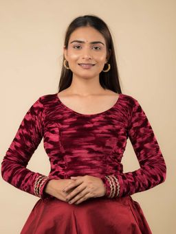 BINDIGASM'S ADVI - Women Wine Velvet Round Neck Stitched Blouse