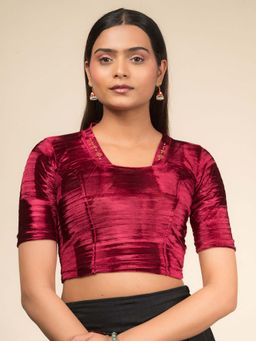 BINDIGASM'S ADVI - Women Maroon Velvet Square Neck Stitched Blouse