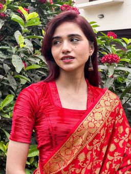 BINDIGASM'S ADVI - Women Red Velvet Square Neck Stitched Blouse