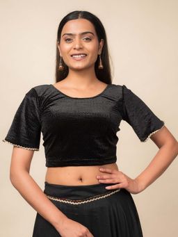 BINDIGASM'S ADVI - Women Black Velvet Round Neck Stitched Blouse
