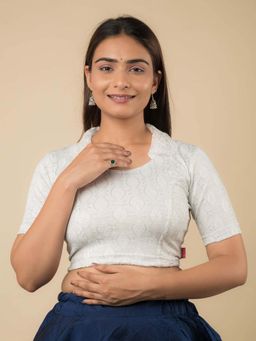 BINDIGASM'S ADVI - Women Silver Jacquard Collar Neck Stitched Blouse