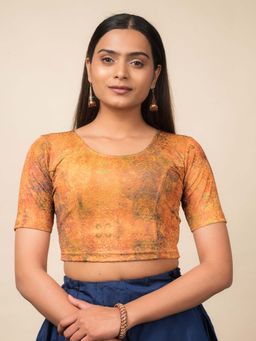 BINDIGASM'S ADVI - Women Orange Jacquard Round Neck Stitched Blouse