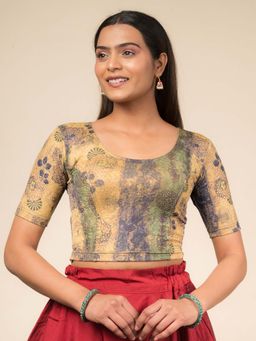 BINDIGASM'S ADVI - Women Navy Blue Jacquard Round Neck Stitched Blouse