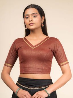 BINDIGASM'S ADVI - Women Brown Jacquard V-Neck Stitched Blouse