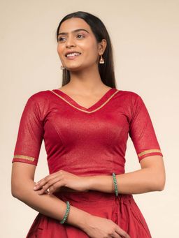BINDIGASM'S ADVI - Women Maroon Jacquard V-Neck Stitched Blouse