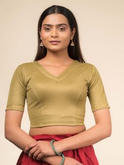 BINDIGASM'S ADVI - Women Green Jacquard V-Neck Stitched Blouse