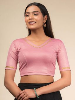 BINDIGASM'S ADVI - Women Pink Jacquard V-Neck Stitched Blouse