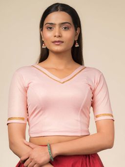BINDIGASM'S ADVI - Women Pink Jacquard V-Neck Stitched Blouse