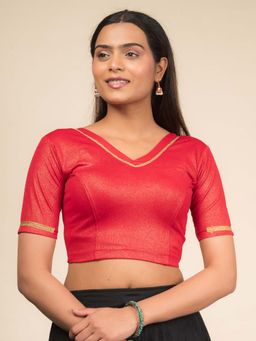 BINDIGASM'S ADVI - Women Red Jacquard V-Neck Stitched Blouse