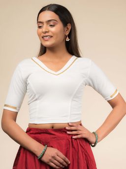 BINDIGASM'S ADVI - Women White Jacquard V-Neck Stitched Blouse