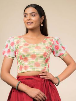BINDIGASM'S ADVI - Women Multi-Color Jacquard Round Neck Stitched Blouse