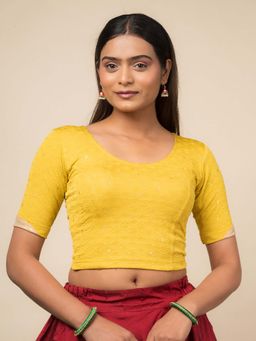 BINDIGASM'S ADVI - Women Mustard Jacquard Round Neck Stitched Blouse