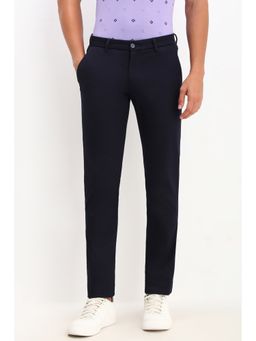 Allen Solly - Men Navy Blue Slim Fit Textured Casual Trousers